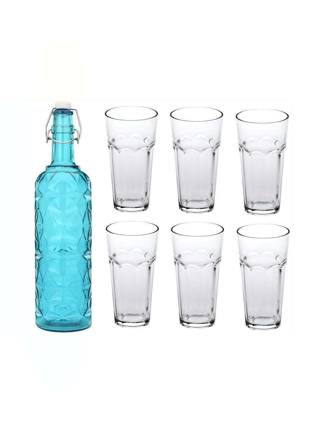 

1ST TIME Blue & Transparent 7 Piece Water Bottle With Glass