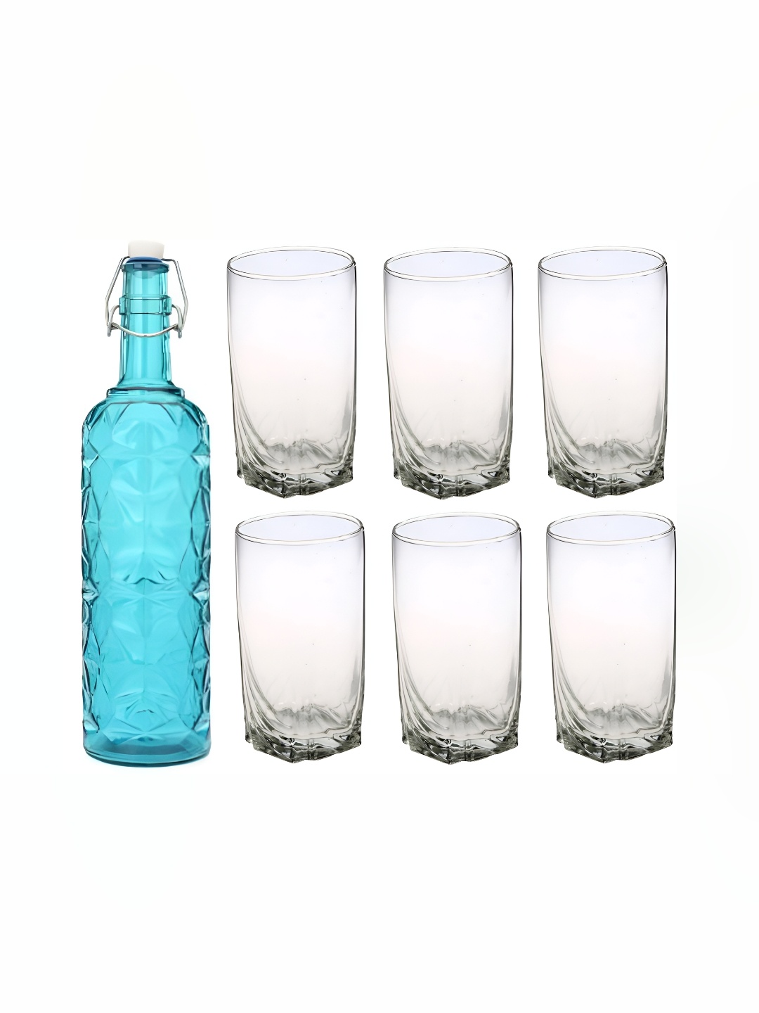 

1ST TIME Blue & Transparent 7 Pieces Water Bottle With Glasses