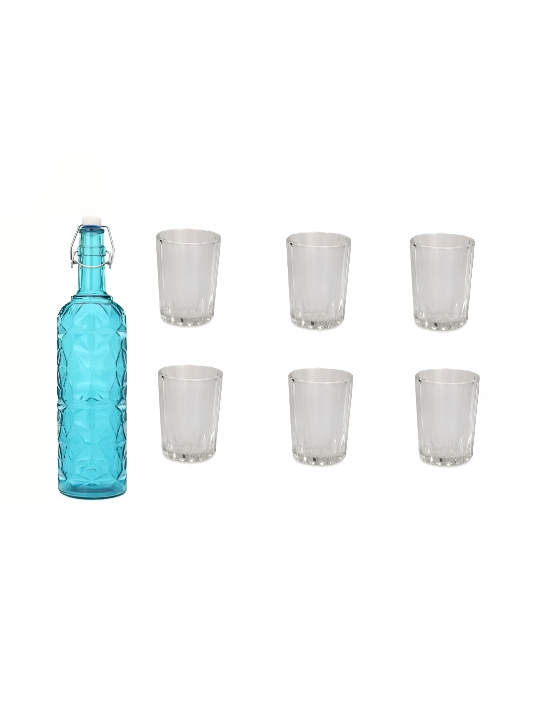 

1ST TIME Blue & Transparent Water Bottle With 6 Pieces Glass