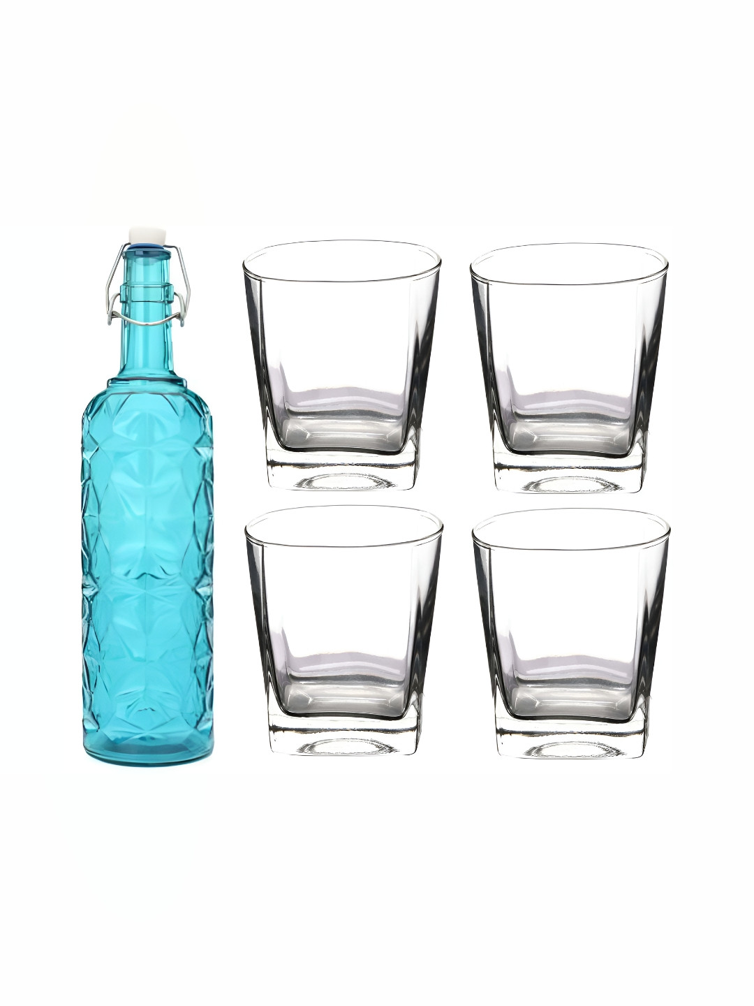 

1ST TIME Blue & Transparent Water Bottle With 4 Pieces Glass