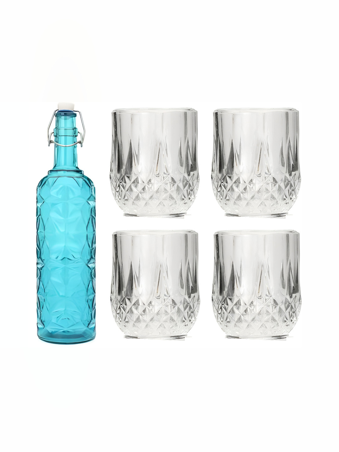

1ST TIME Blue & Transparent 5 Pieces Water Bottle With Glasses