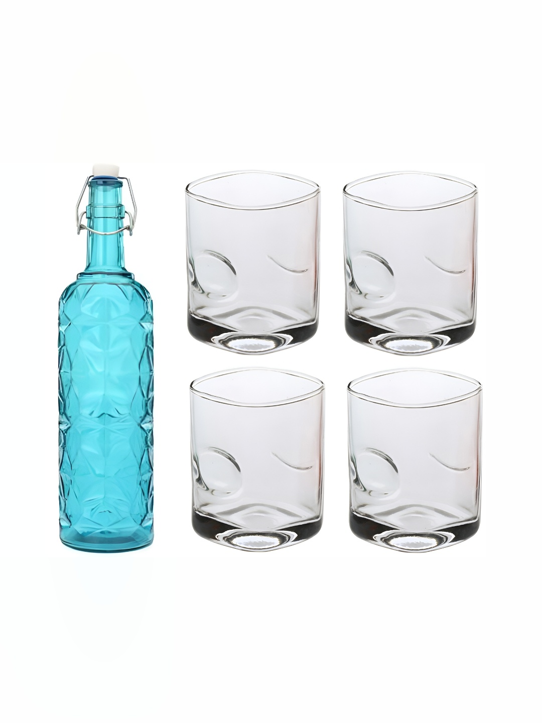 

1ST TIME Blue & Transparent 5Pcs Textured Glass Bottle & Glasses Set
