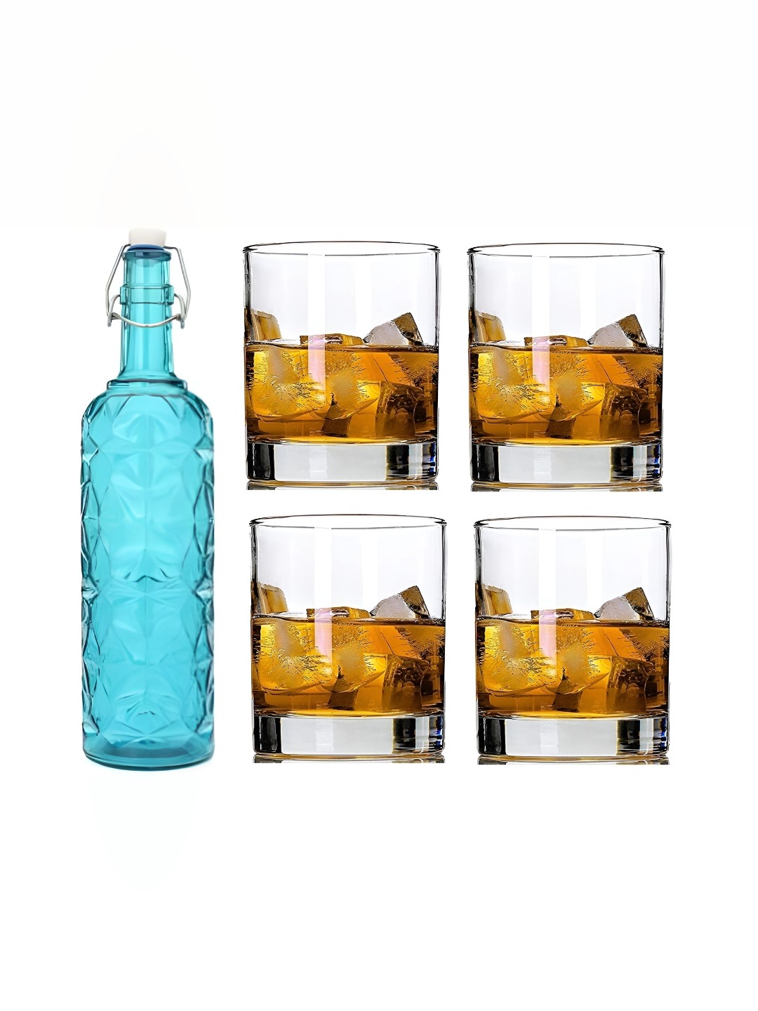 

1ST TIME Blue & Transparent Water Bottle With 4 Pieces Glass