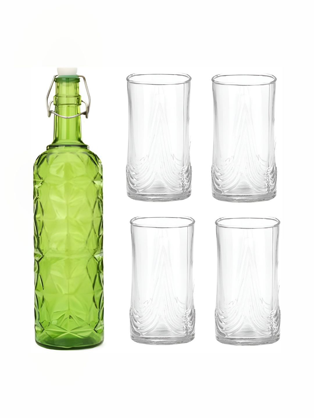 

1ST TIME Green & Transparent Set Of 1 Piece Water Bottle With 4 Pieces Glass