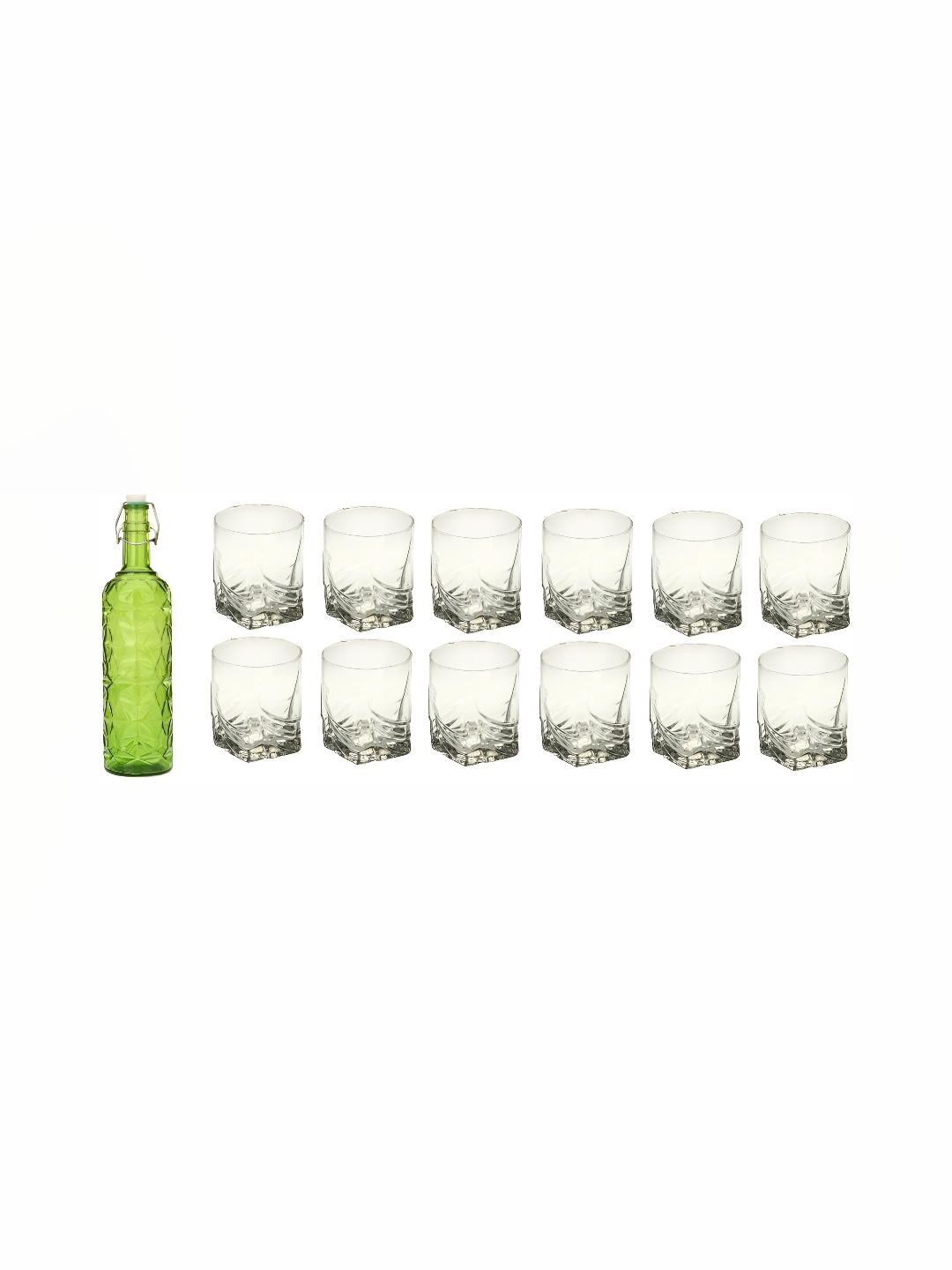 

1ST TIME Green & Transparent Water Bottle With 12 Pieces Glass