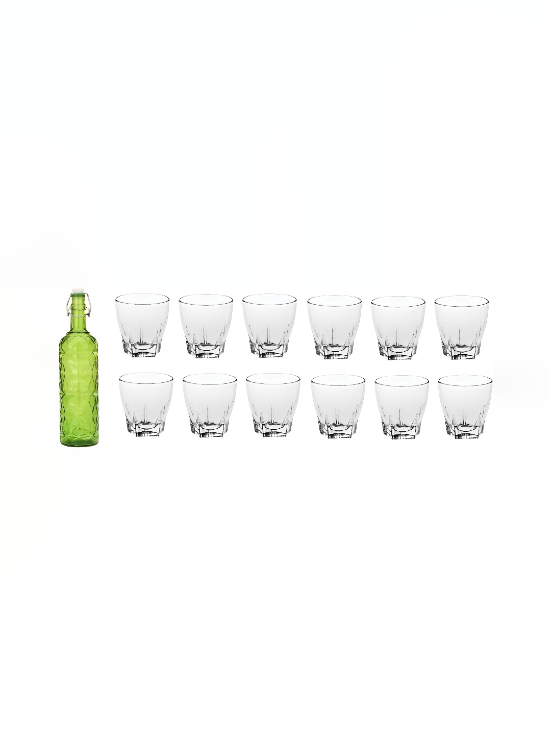 

1ST TIME Green & Transparent Water Bottle With 12 Pieces Glass