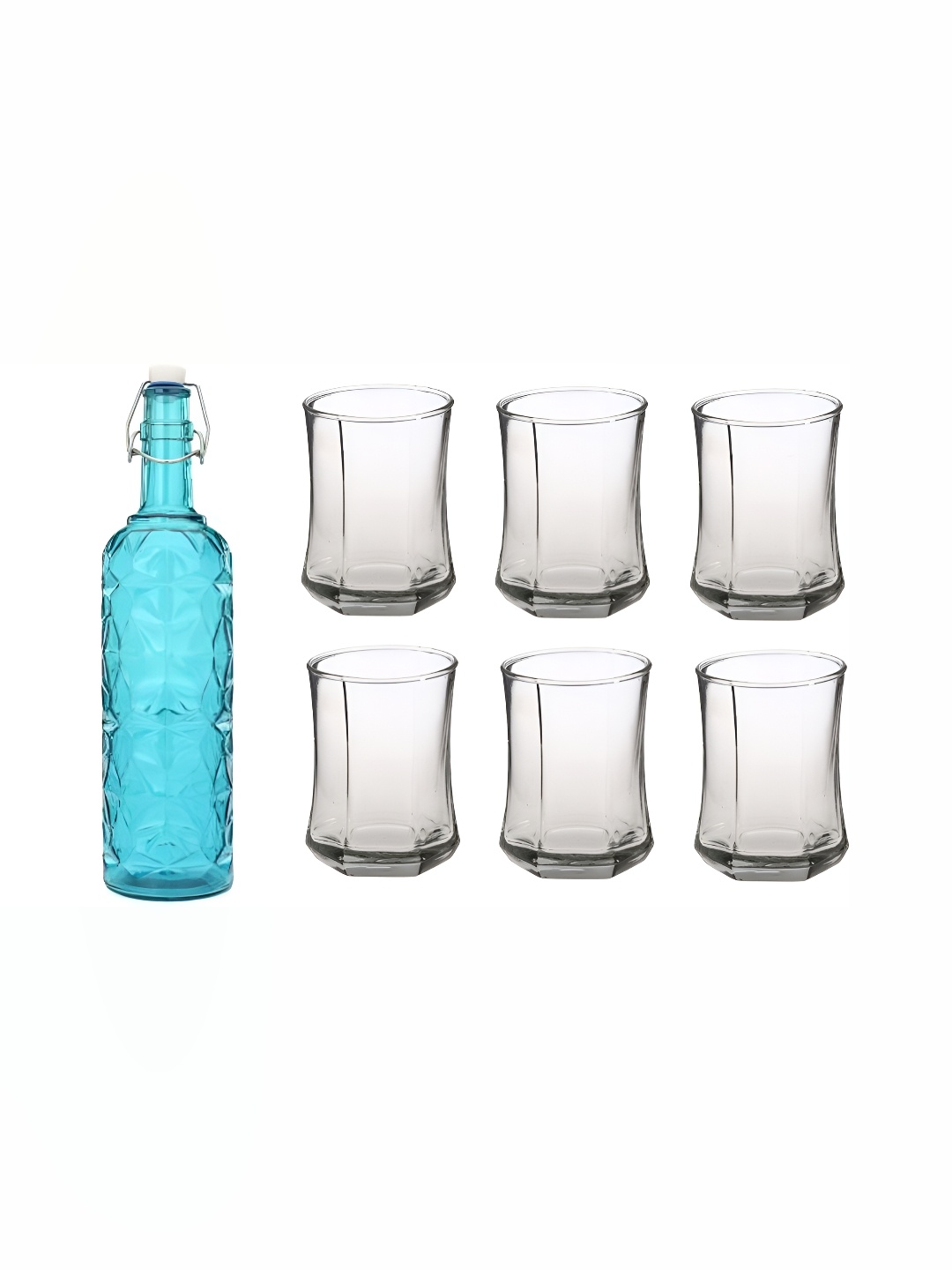 

1ST TIME Blue & Transparent 7 Pieces Water Bottle & Glasses Set
