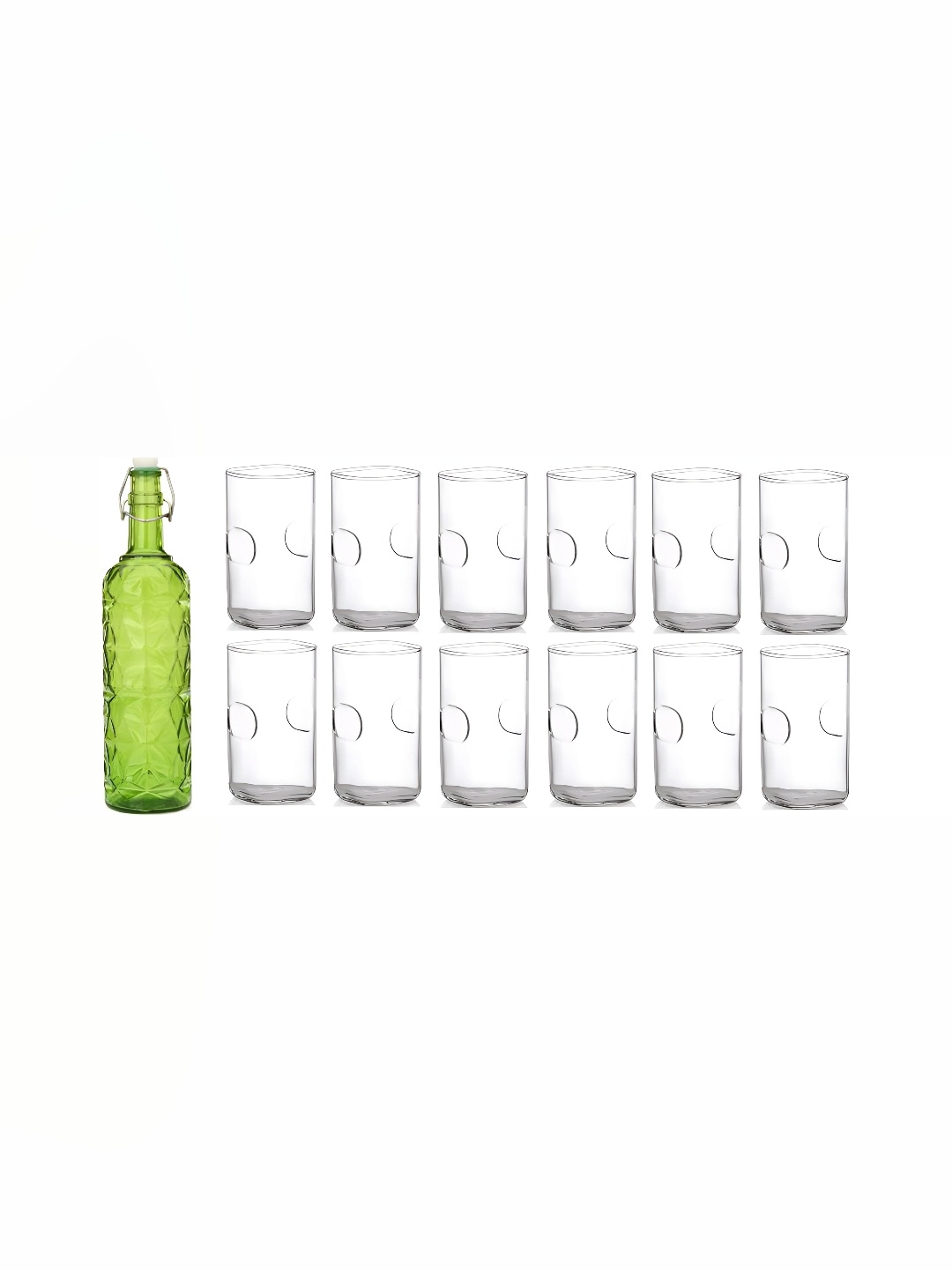 

1ST TIME Green & Transparent Water Bottle With 12 Pieces Glass