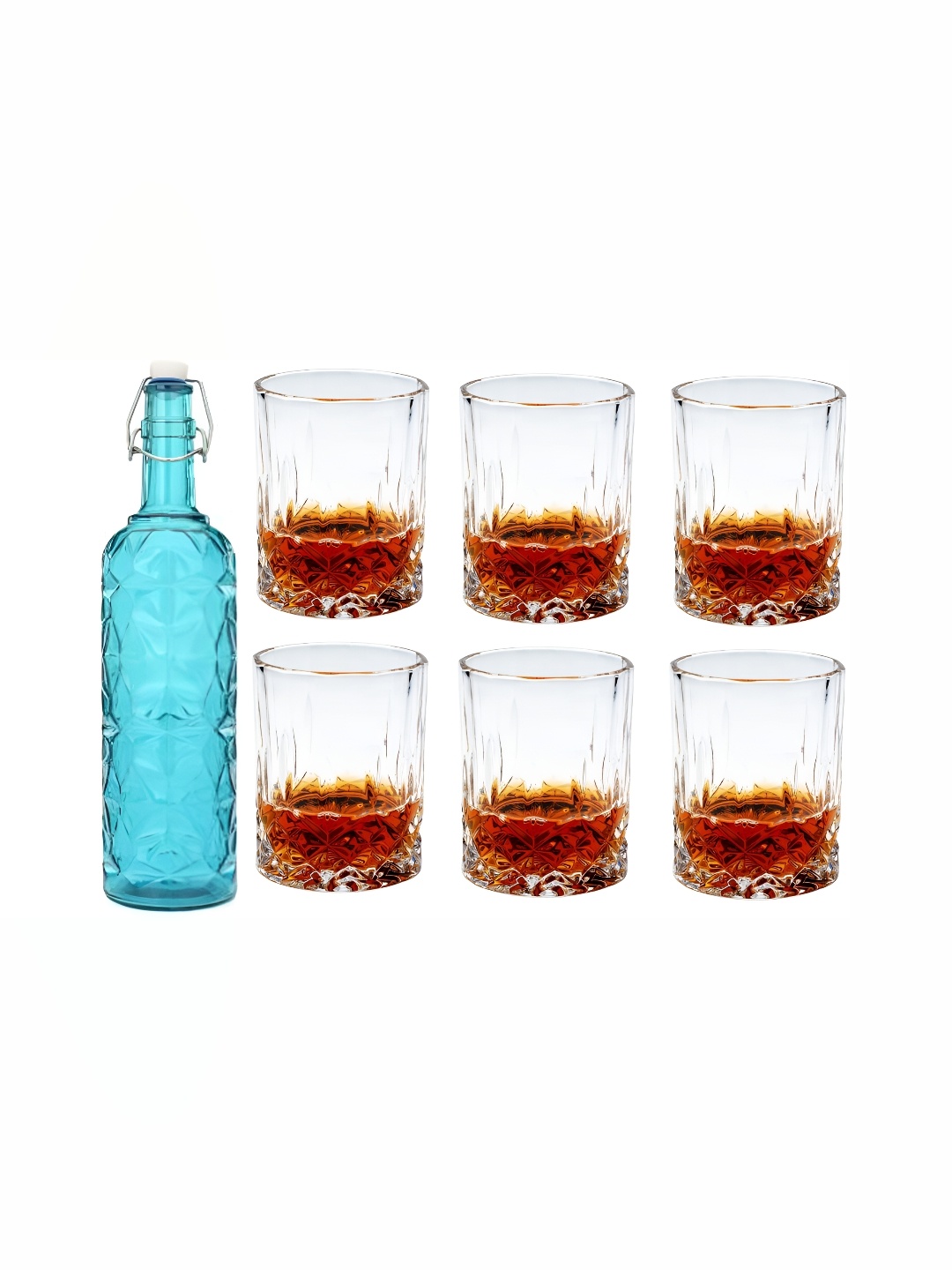 

1ST TIME Blue & Transparent Water Bottle With 6 Pieces Glass