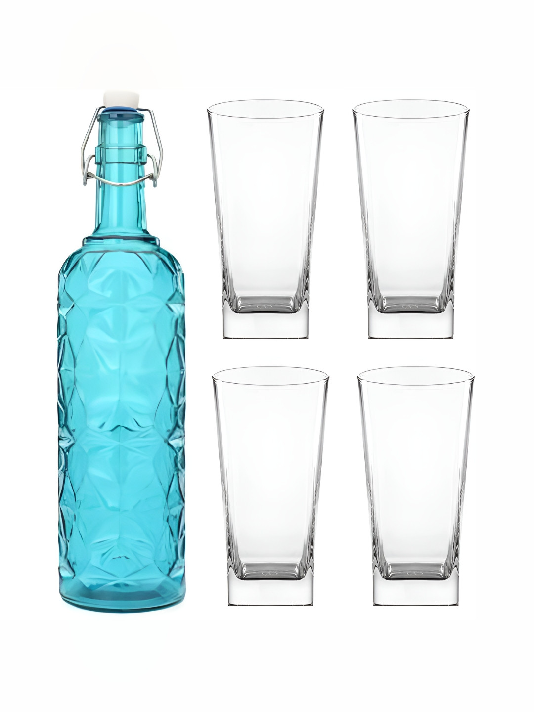 

1ST TIME Blue & Transparent 5Pcs Glass Bottle & Glasses Set