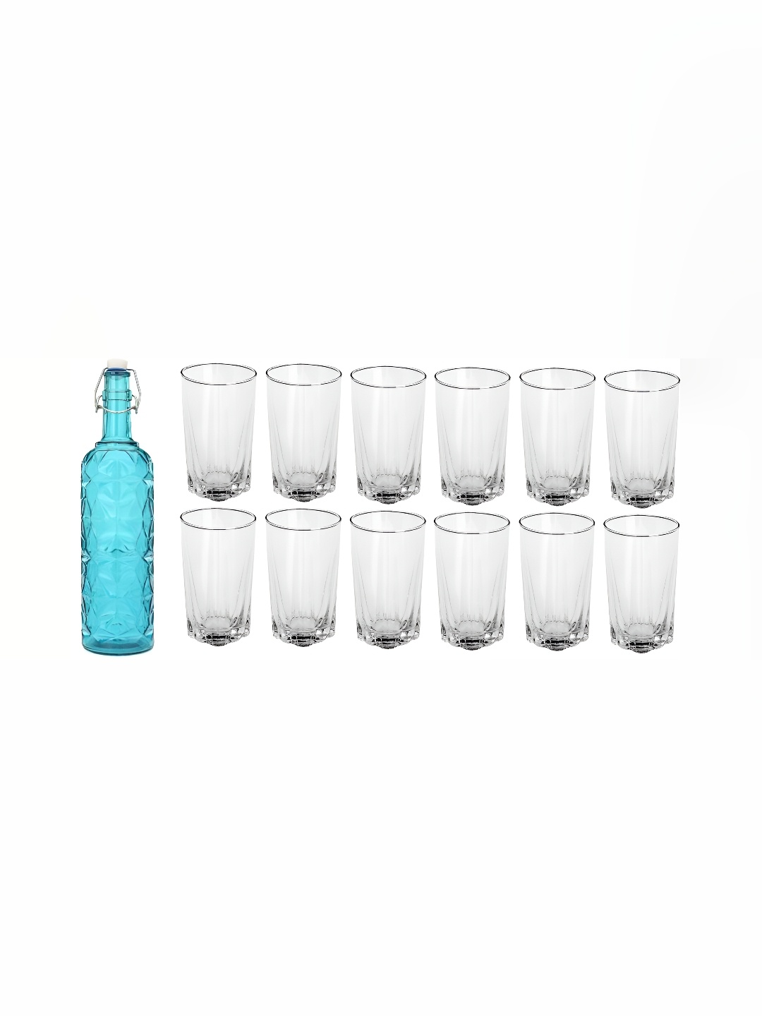 

1ST TIME Blue & Transparent 13 Pieces Water Glasses With Water Bottle