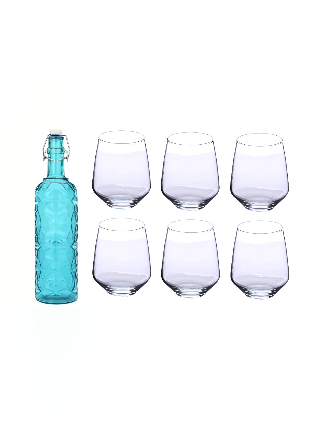 

1ST TIME Blue & Transparent Set Of 1 Piece Water Bottle With 6 Pieces Glass