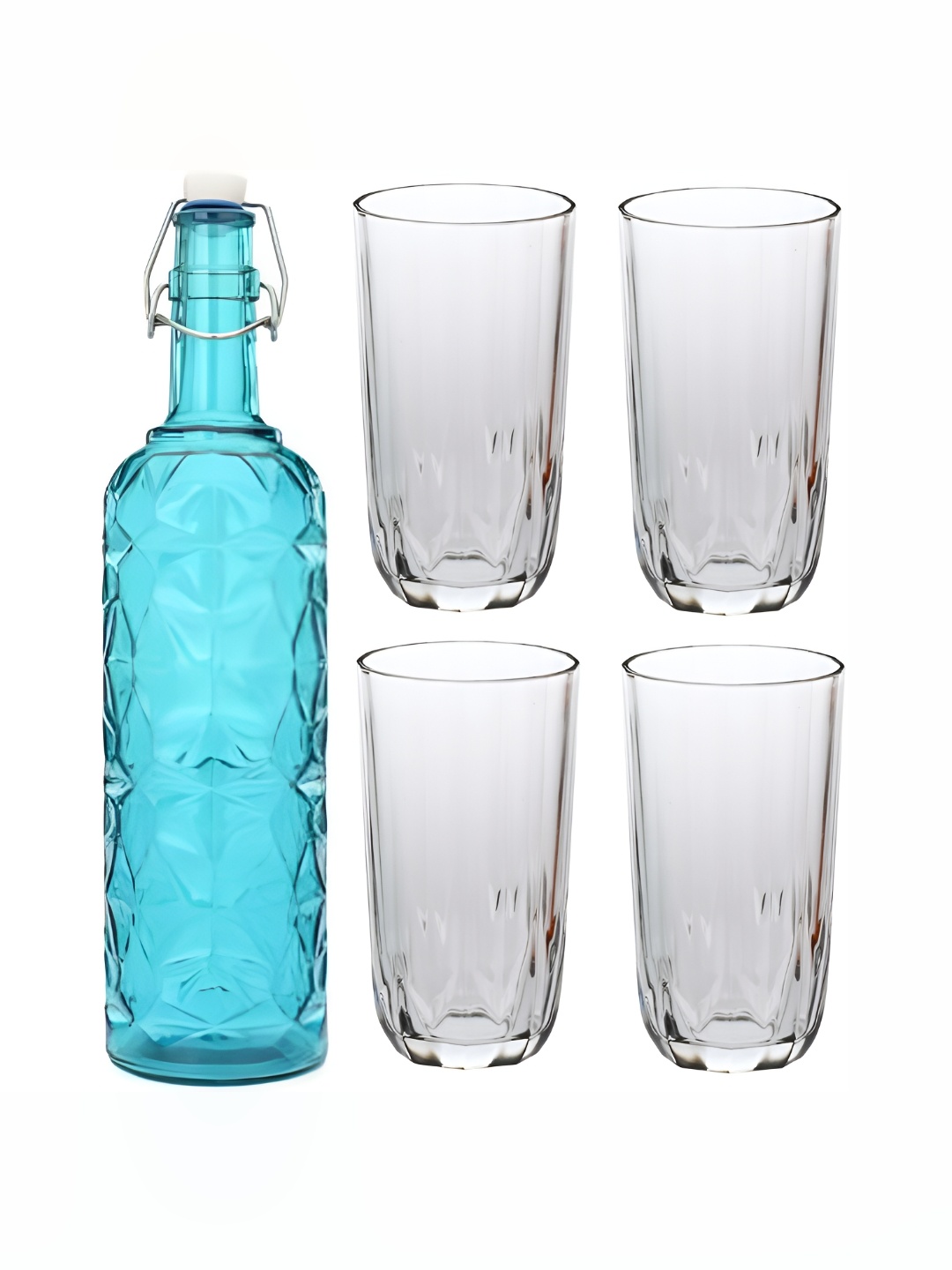 

1ST TIME Blue & Transparent Water Bottle With 4 Pieces Glass