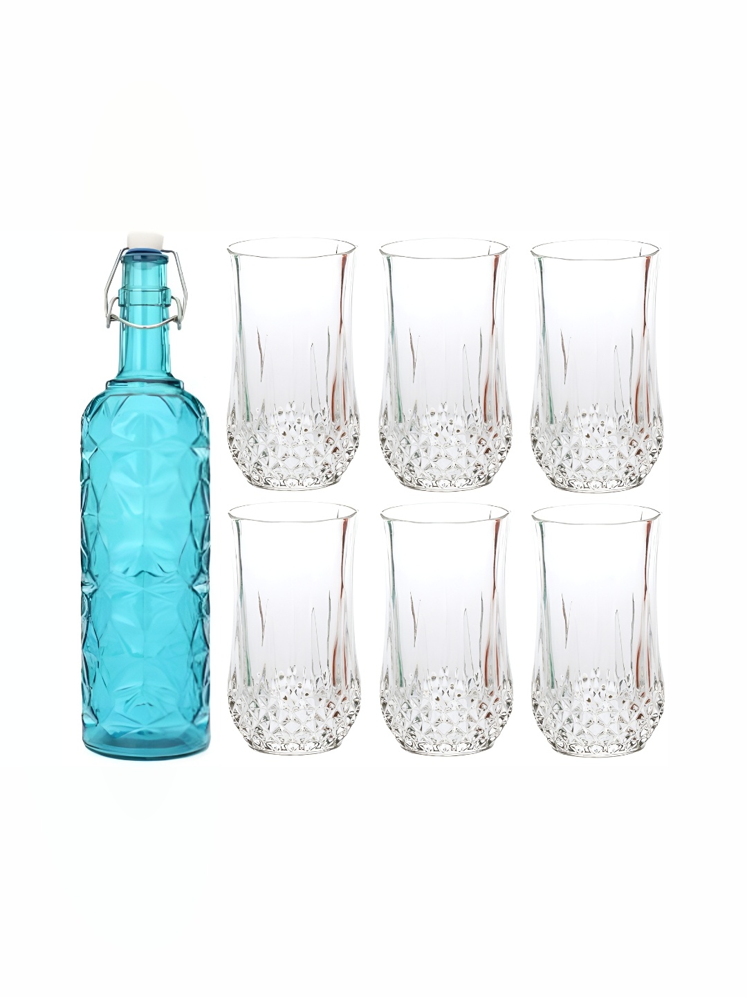 

1ST TIME Blue & Transparent 7 Pieces Water Bottle With Glasses
