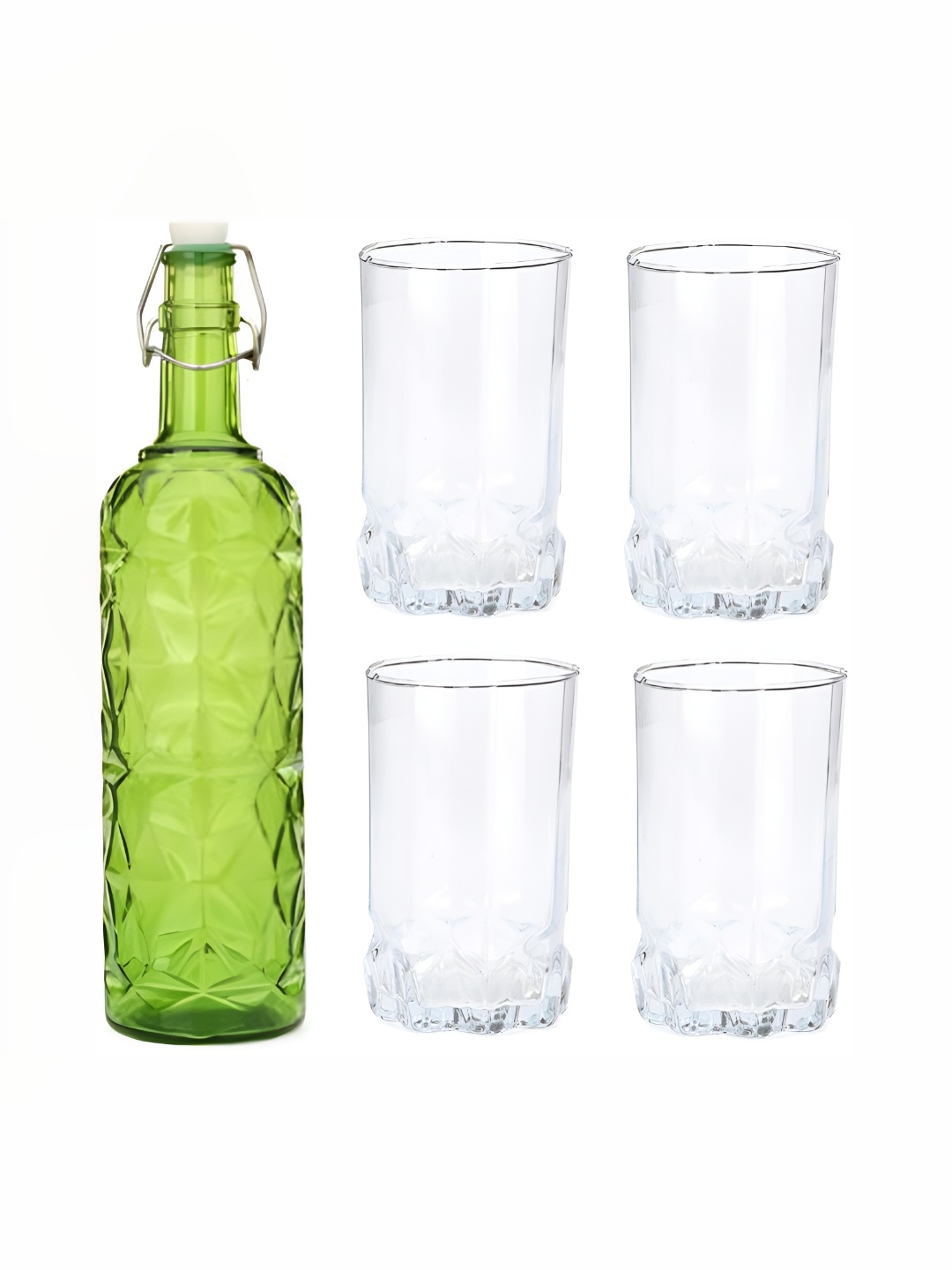 

1ST TIME Green & Transparent 5 Pieces Water Bottle With Glass