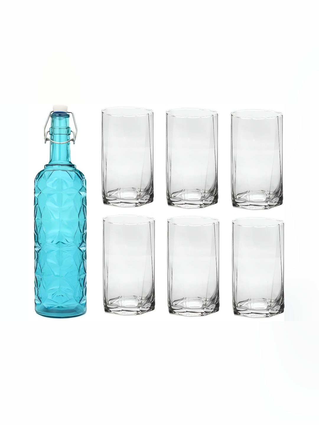 

1ST TIME Blue & Transparent Water Bottle With 6 Pieces Glass