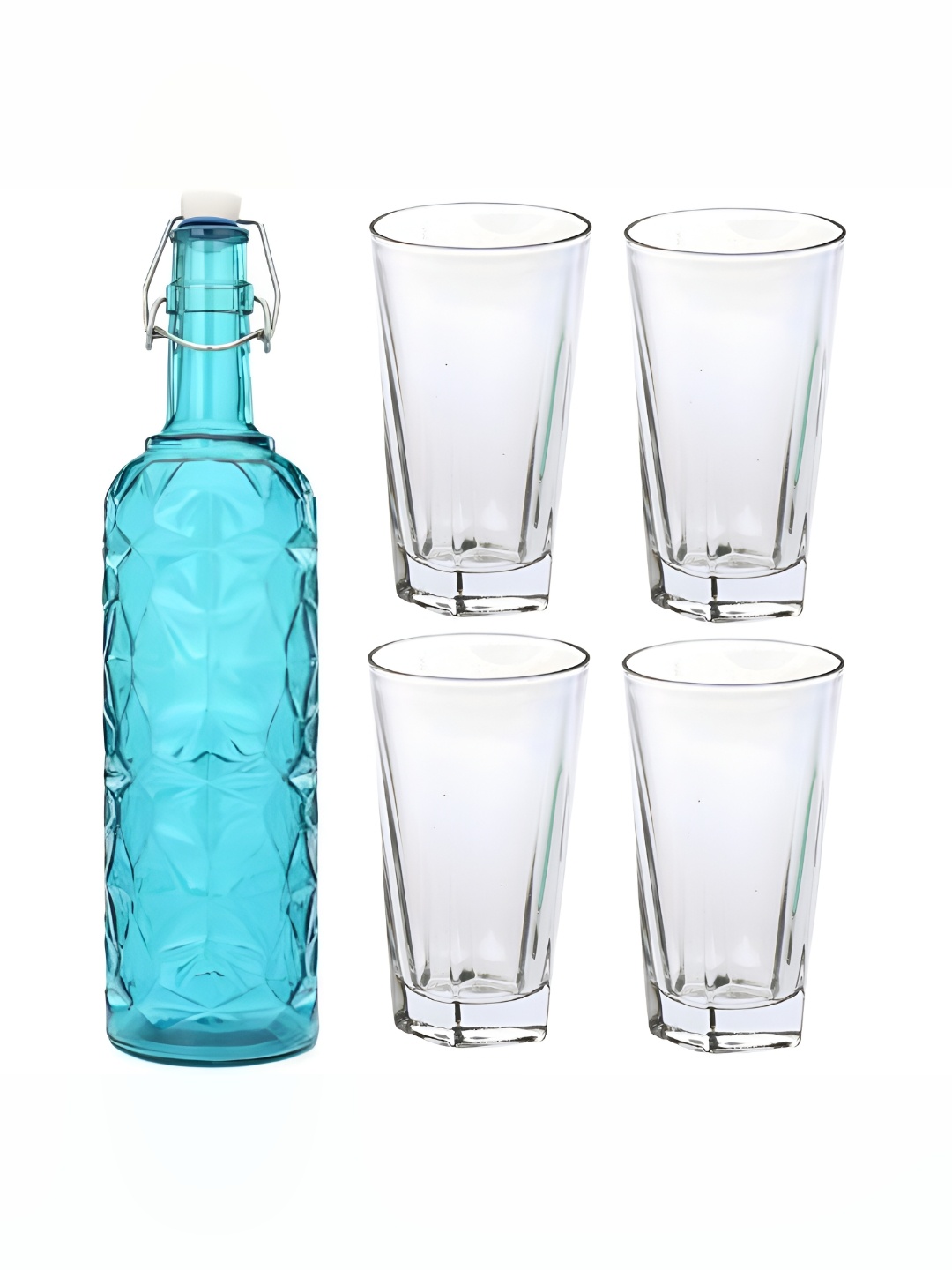 

1ST TIME Blue & Transparent Water Bottle With 4 Pieces Glass