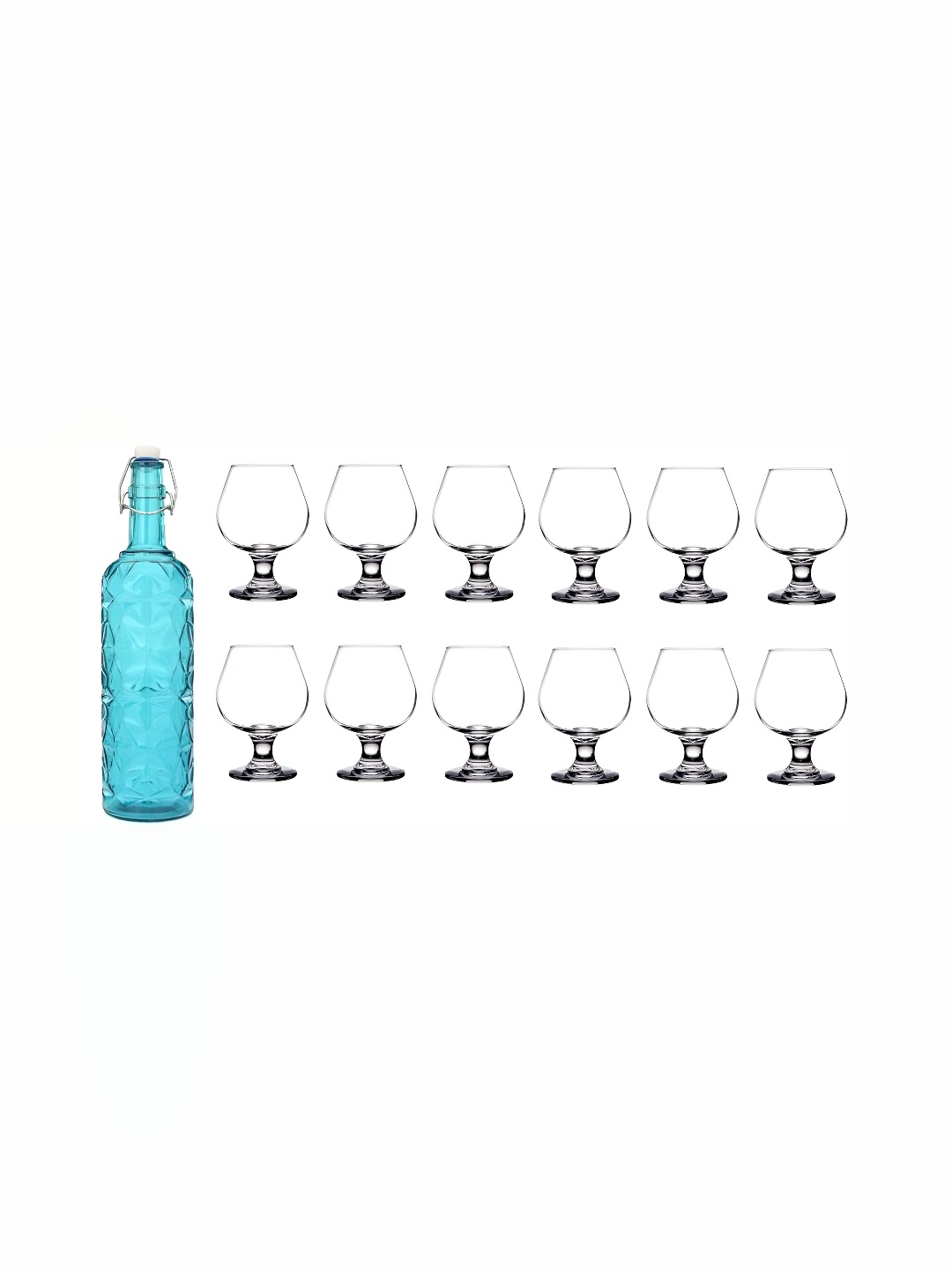 

1ST TIME Blue & Transparent 13 Pieces Wine Glasses & Water Bottle