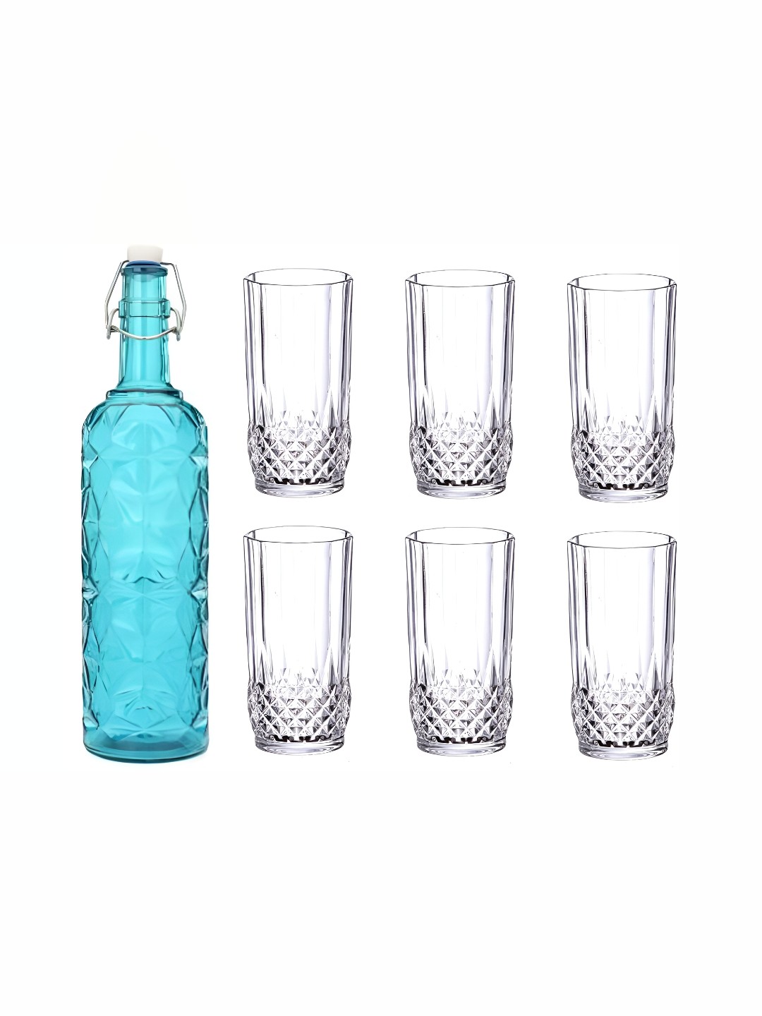 

1ST TIME Blue & Transparent Set Of 1 Piece Water Bottle With 6 Pieces Glass