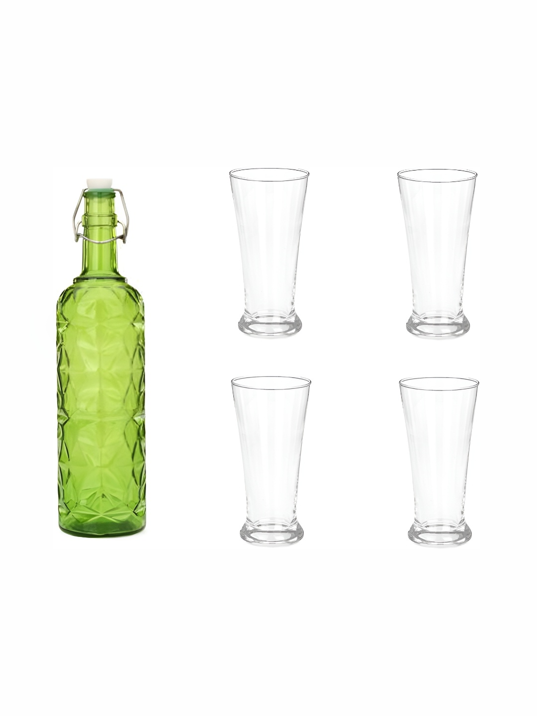 

1ST TIME Green & Transparent 5 Pcs Water Bottle & Glasses