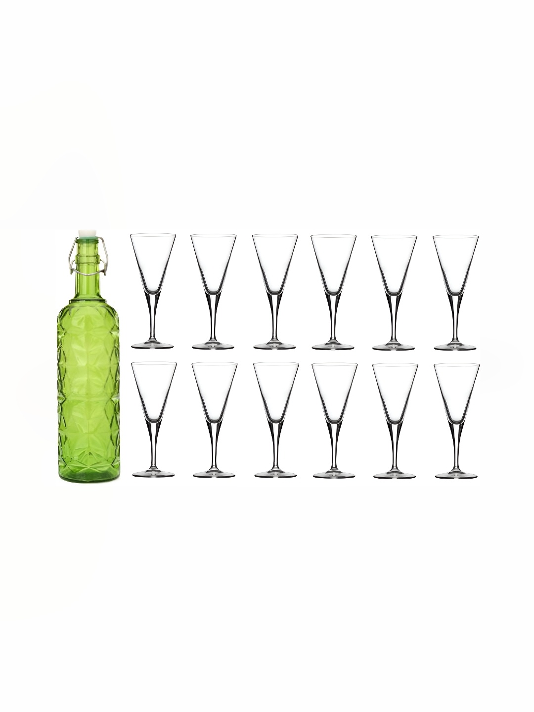 

1ST TIME Green & Transparent 13 Pieces Textured Water Bottle & Water Glasses Set