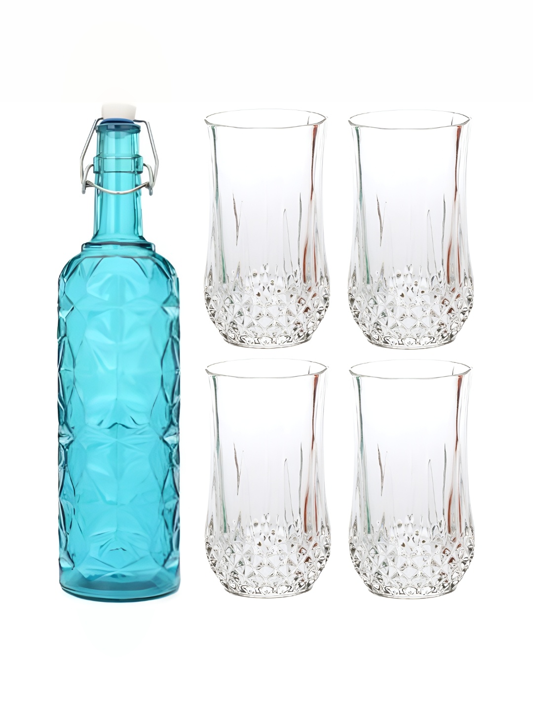 

1ST TIME Blue & Transparent 5 Pieces Water Bottle With Glasses