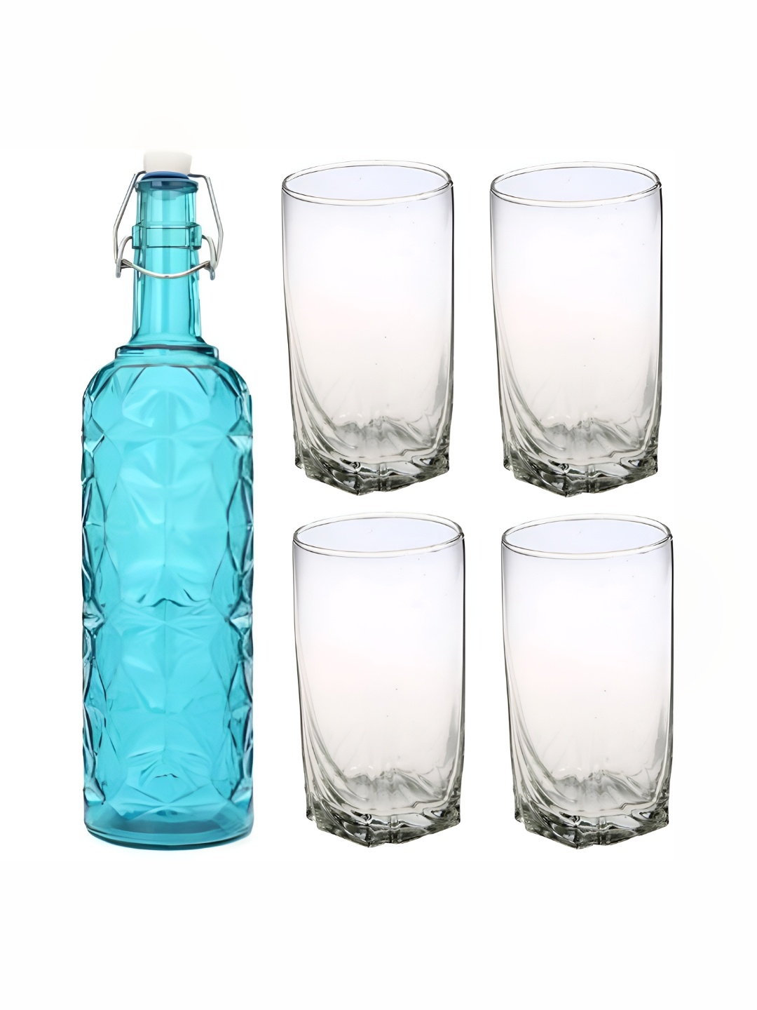 

1ST TIME Blue & Transparent Water Bottle With 4 Pieces Glass