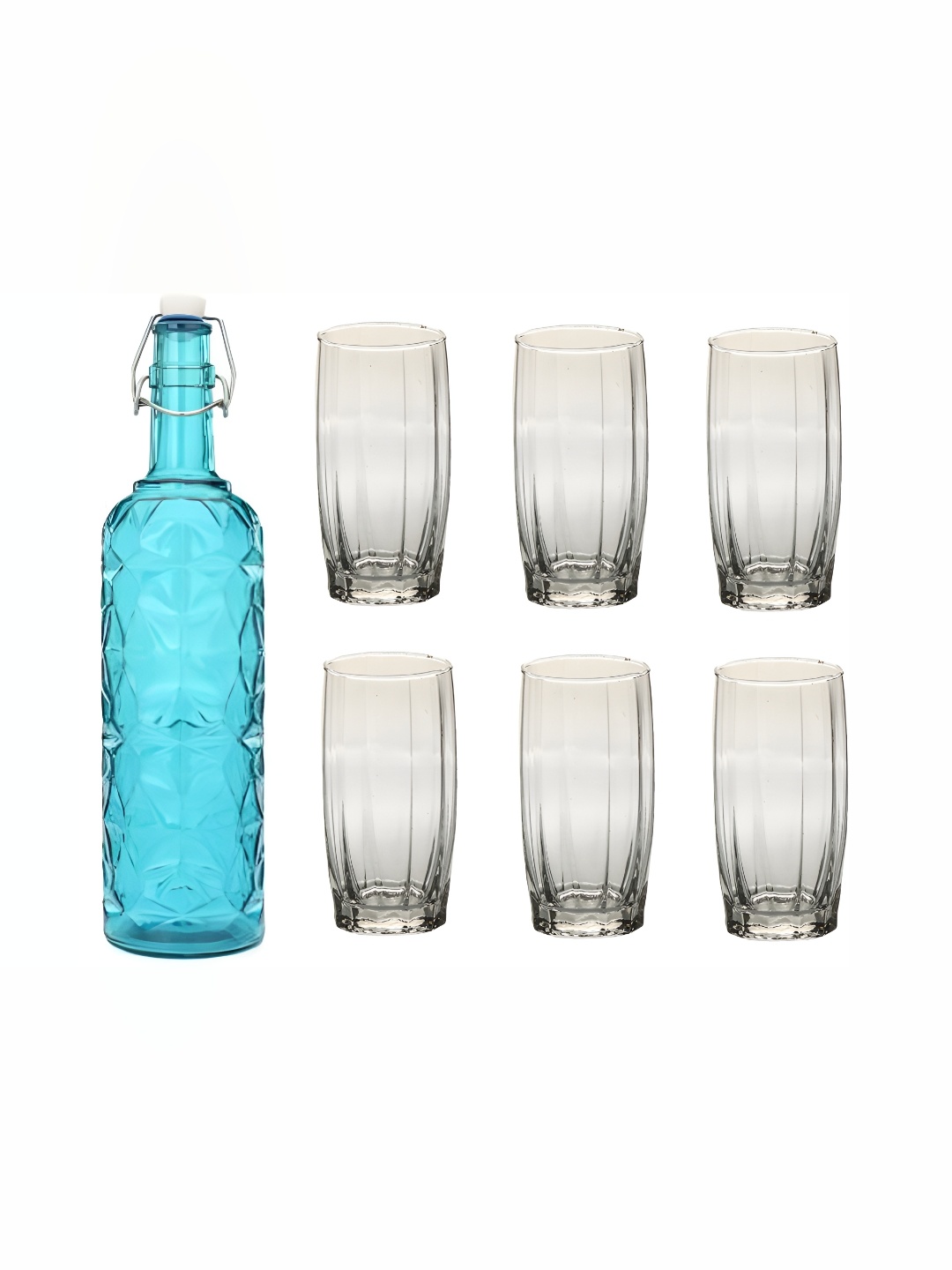 

1ST TIME Blue & Transparent Water Bottle With 6 Pieces Glass