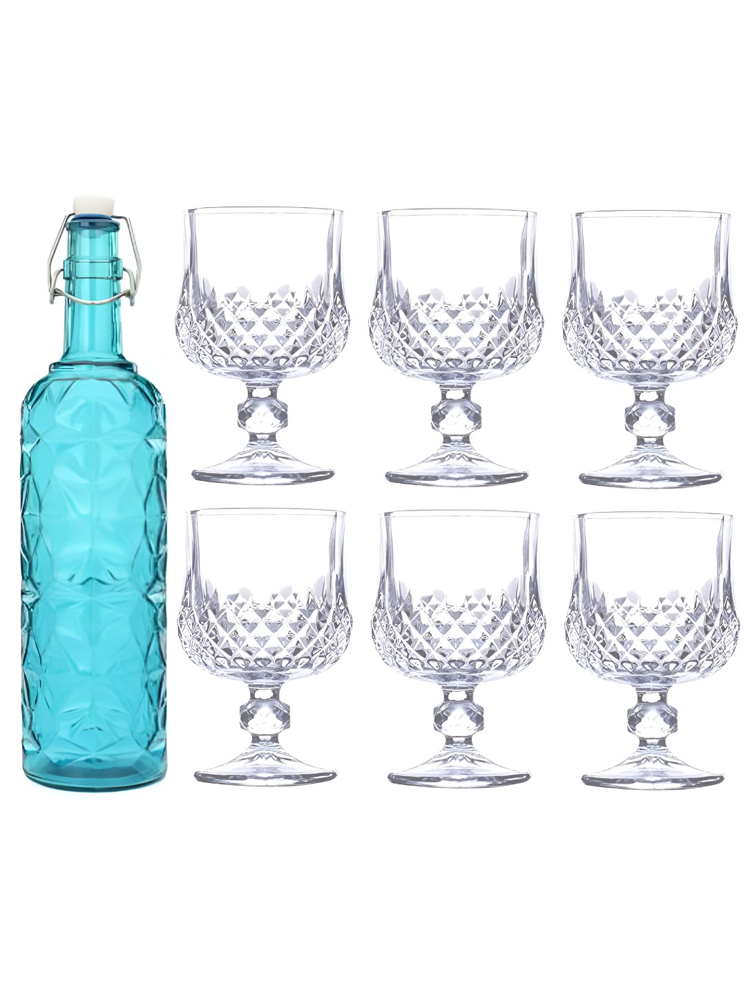 

1ST TIME Blue & Transparent 7 Pieces Water Bottle & Glasses Set