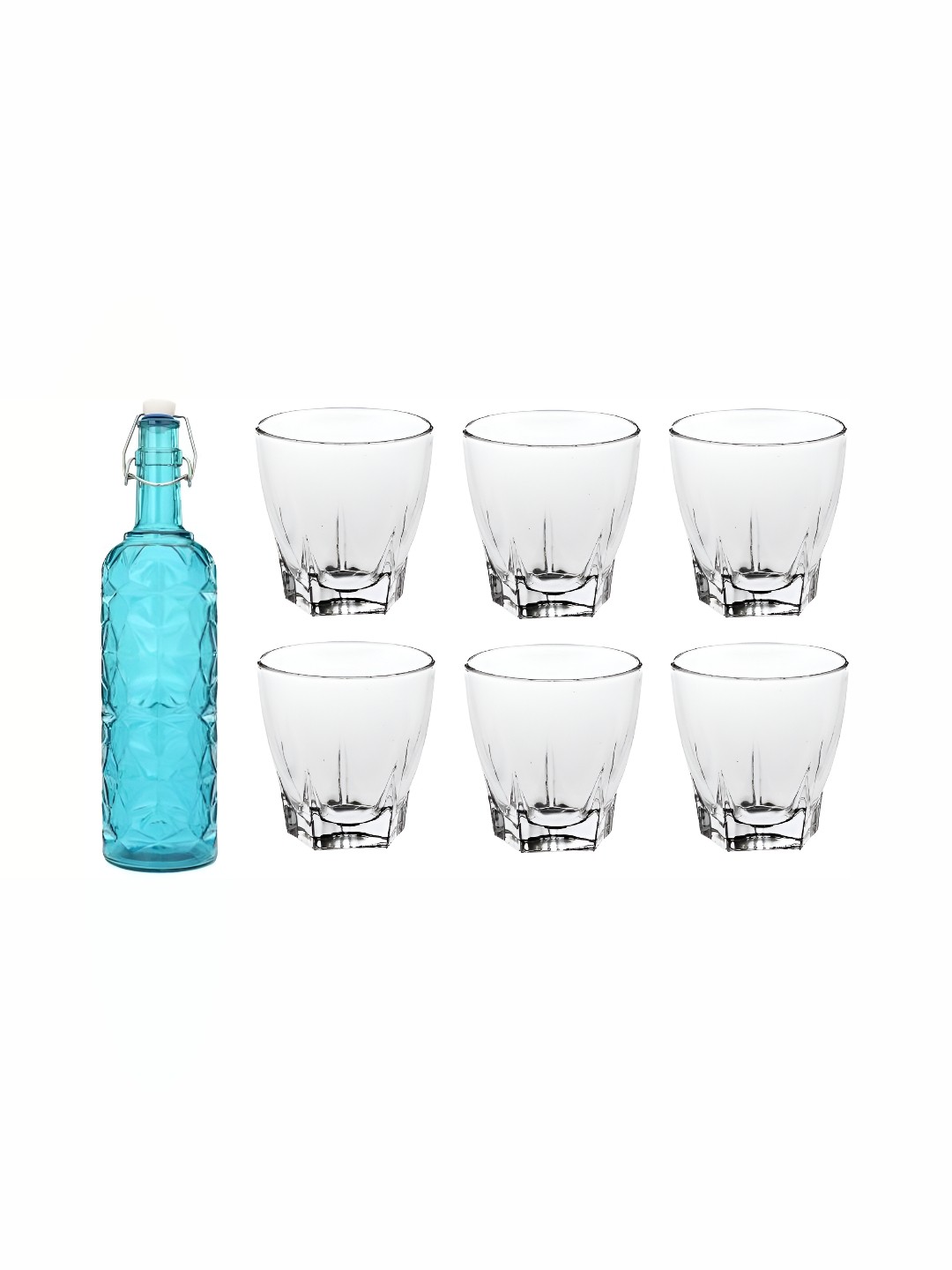 

1ST TIME Blue & Transparent 7 Pieces Water Bottle With Glasses