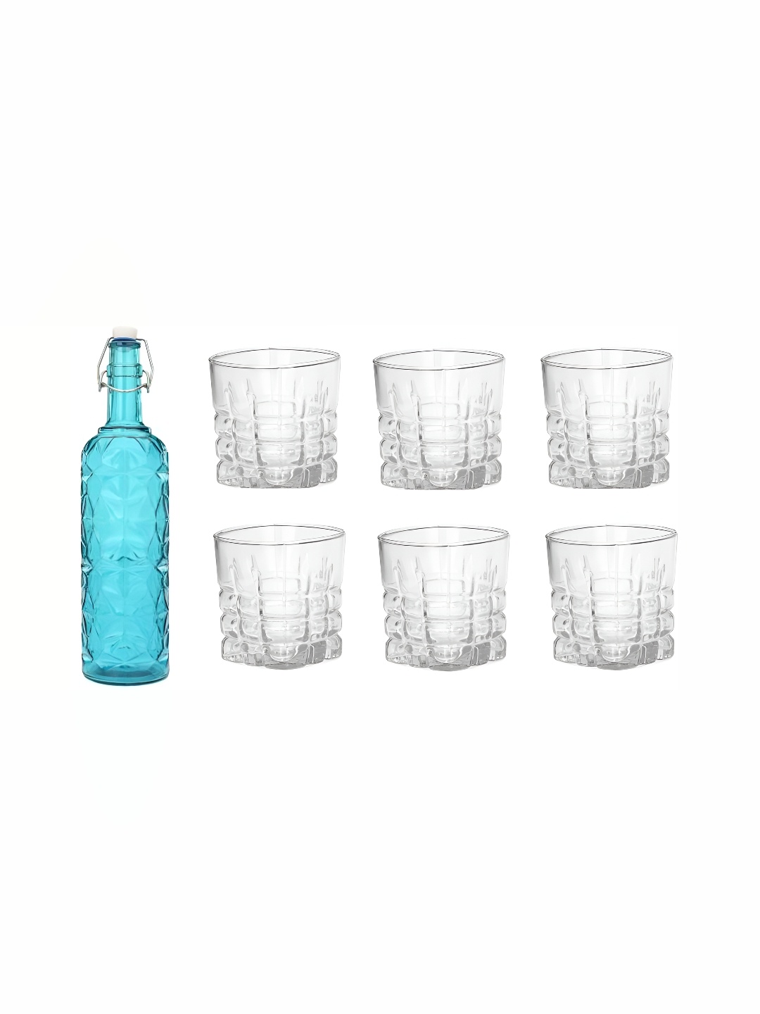 

1ST TIME Blue & Transparent 7 Pieces Textured Whisky Glasses & Bottle