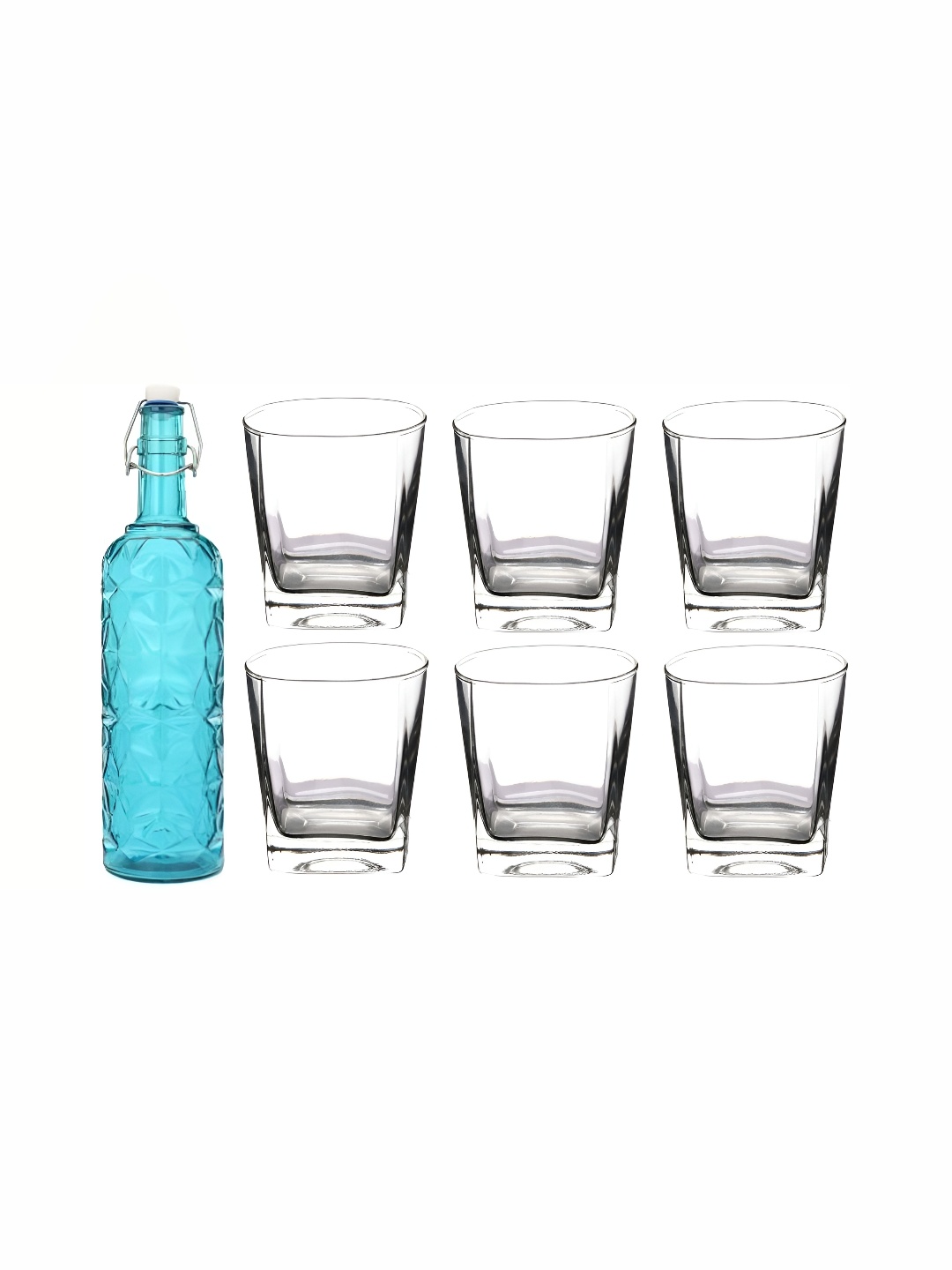 

1ST TIME Blue & Transparent Water Bottle With 6 Pieces Glass