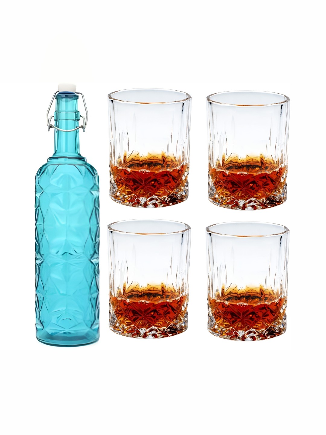 

1ST TIME Blue & Transparent 5Pcs Textured Glass Bottle & Glasses Set