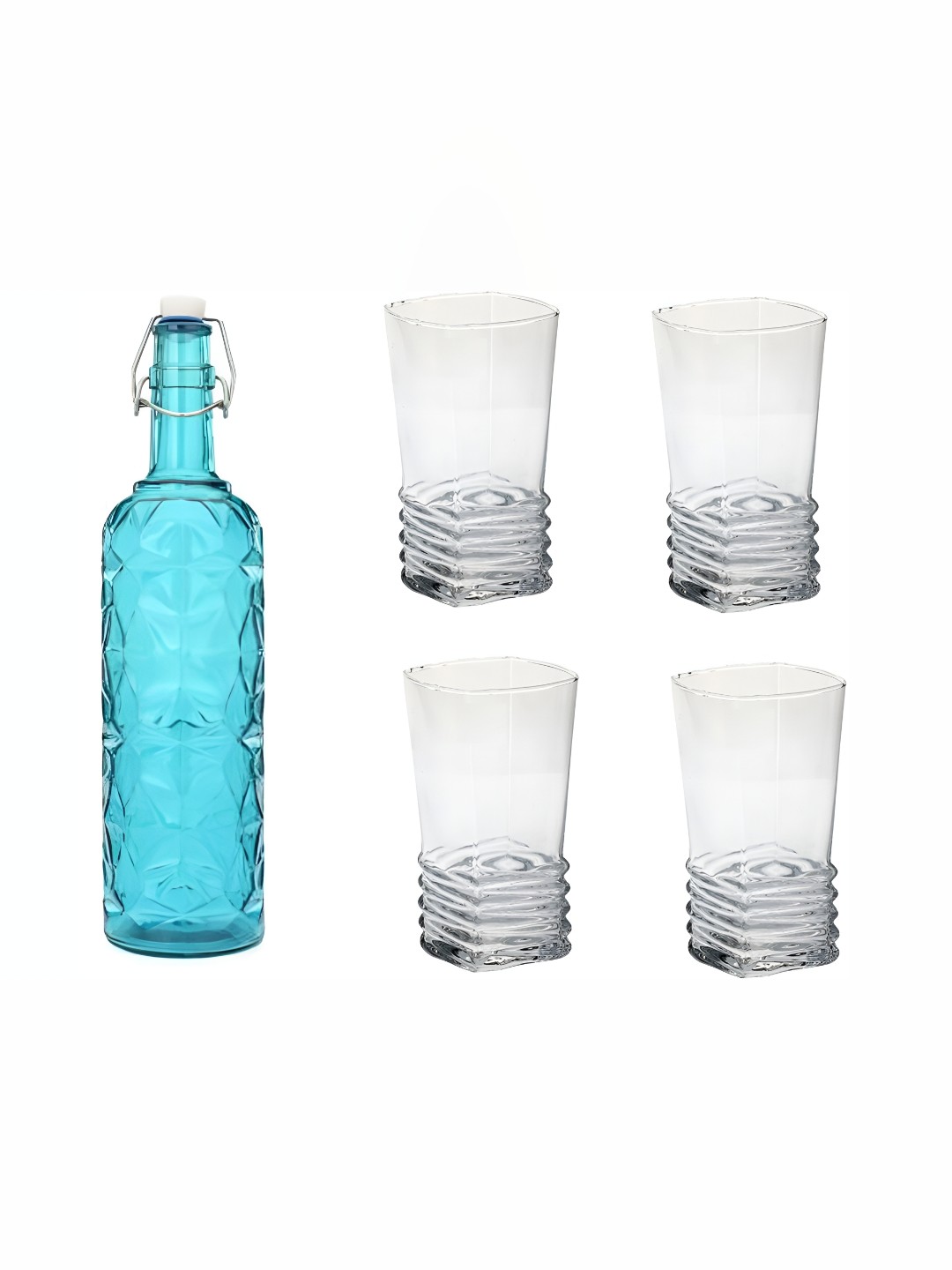 

1ST TIME Blue & Transparent 5 Pieces Water Bottle With Glasses
