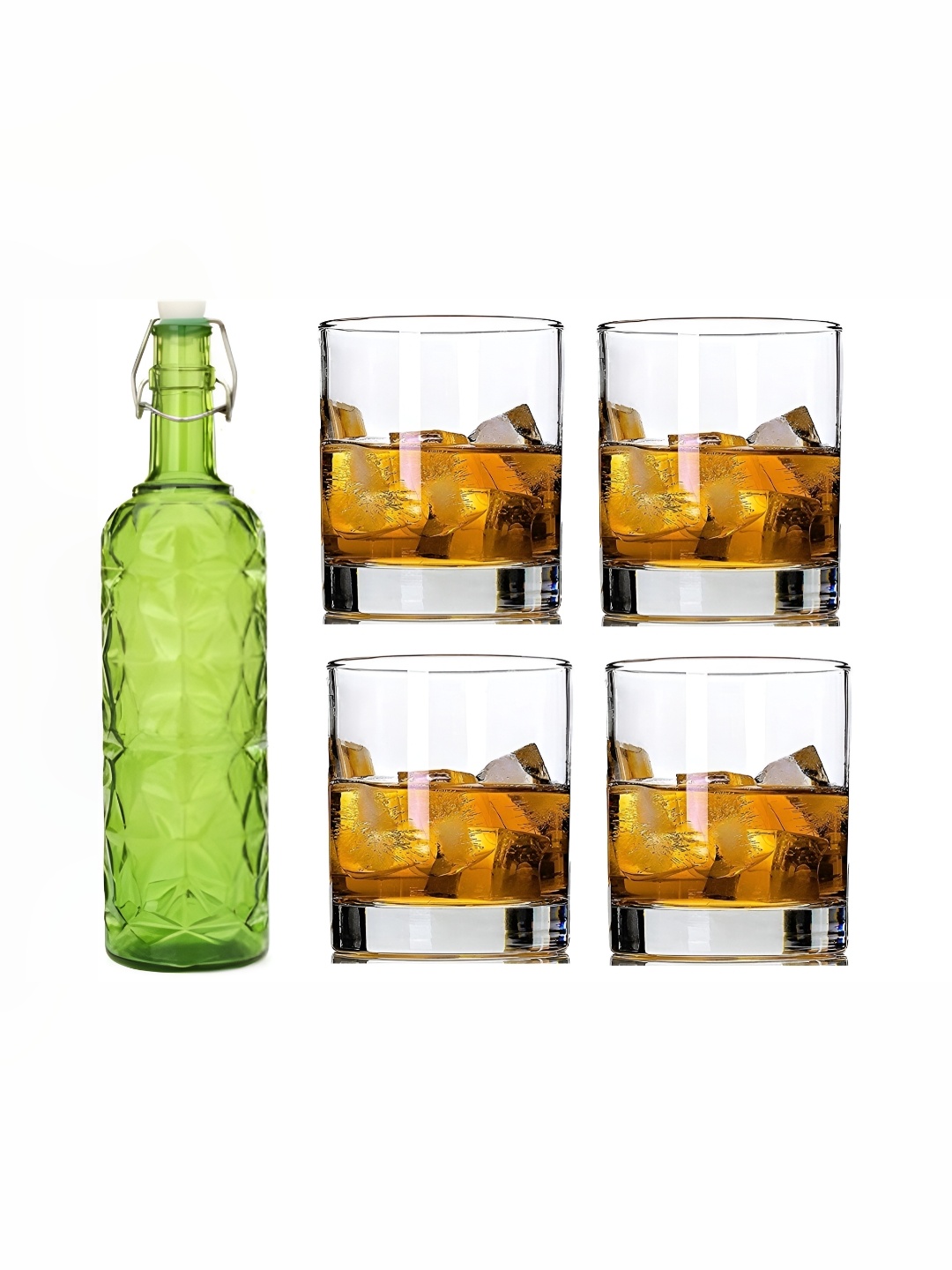 

1ST TIME Green & Transparent Water Bottle With 4 Pieces Glass