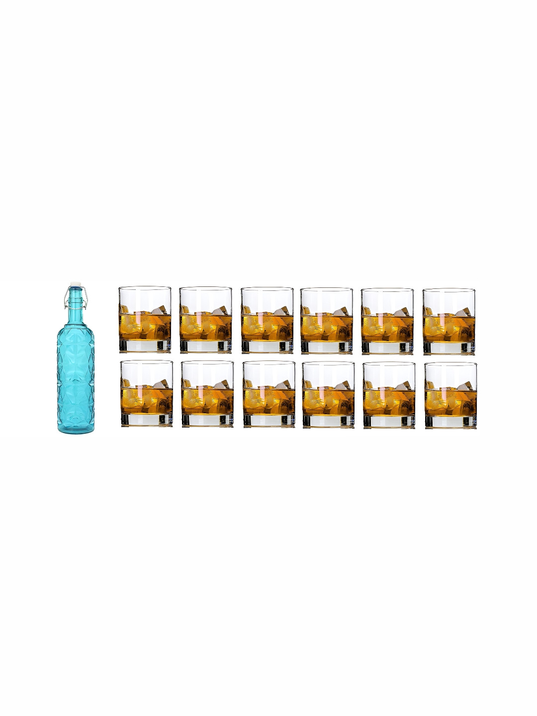 

1ST TIME Blue & Transparent 13Pcs Textured Glass Bottle & Glasses Set