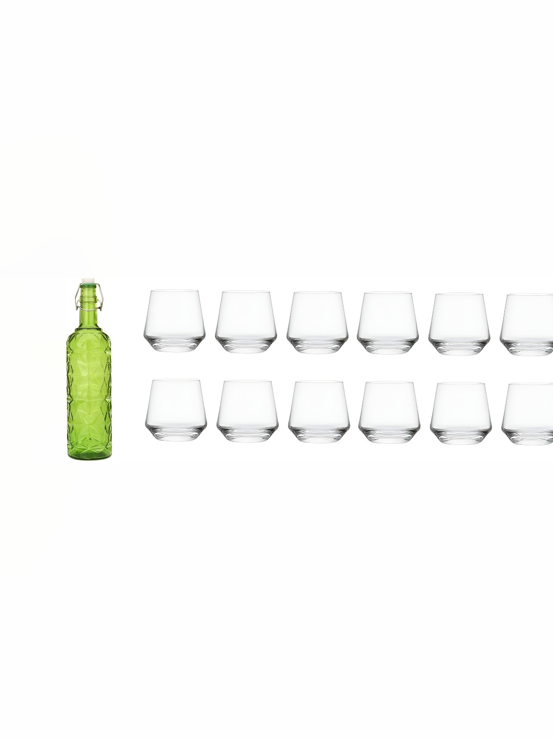 

1ST TIME Green & Transparent Water Bottle With 12 Pieces Glass