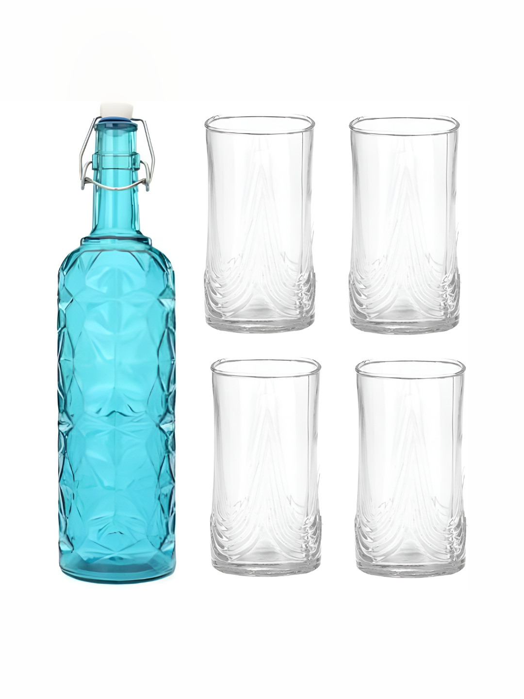 

1ST TIME Blue & Transparent 5 Pieces Water Bottle With Glasses