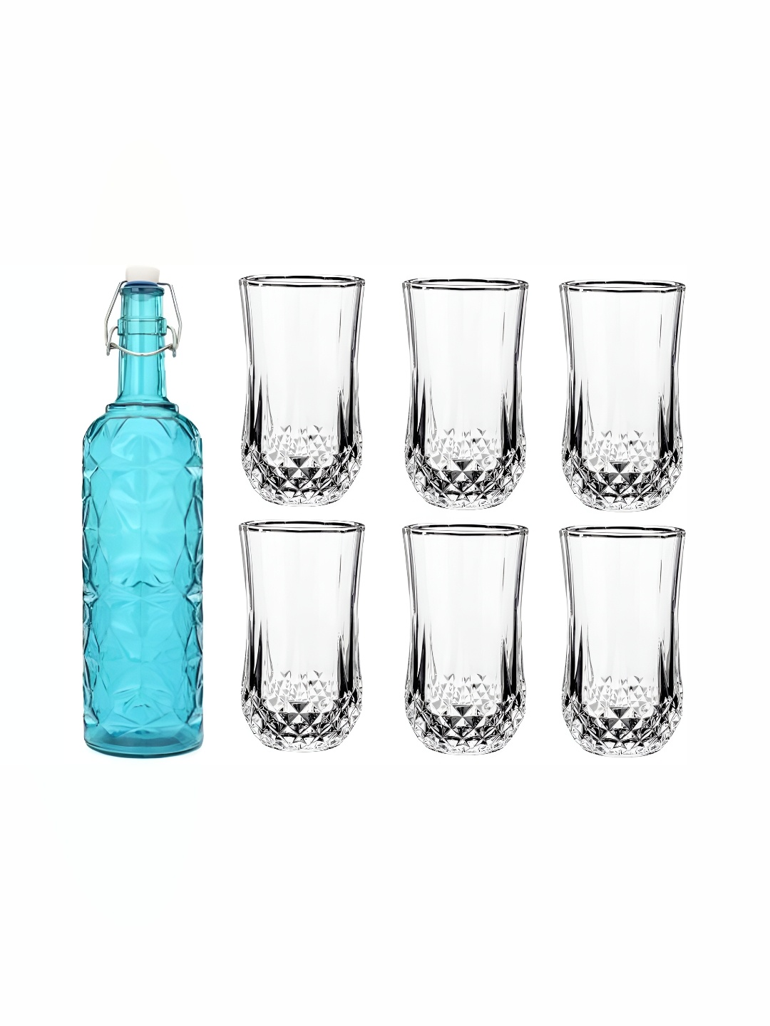 

1ST TIME Blue & Transparent Water Bottle With 6 Pieces Glass