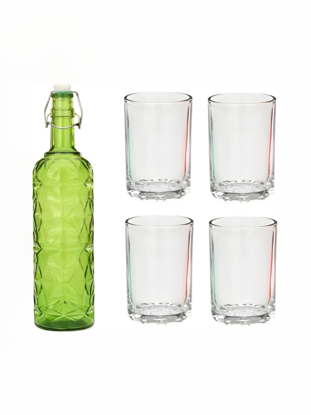 

1ST TIME Green & Transparent 5 Pcs Water Bottle & Glasses