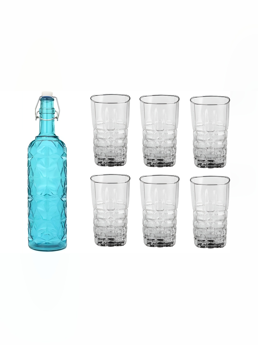 

1ST TIME Blue & Transparent 7 Pieces Water Bottle With Glass