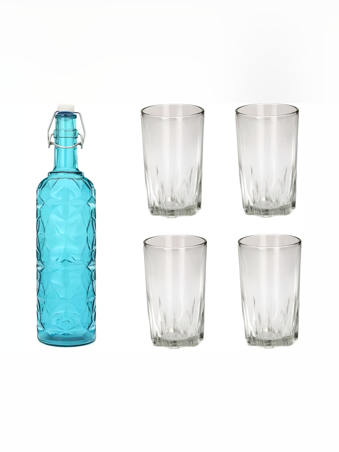 

1ST TIME Blue & Transparent Water Bottle With 4 Pieces Glass