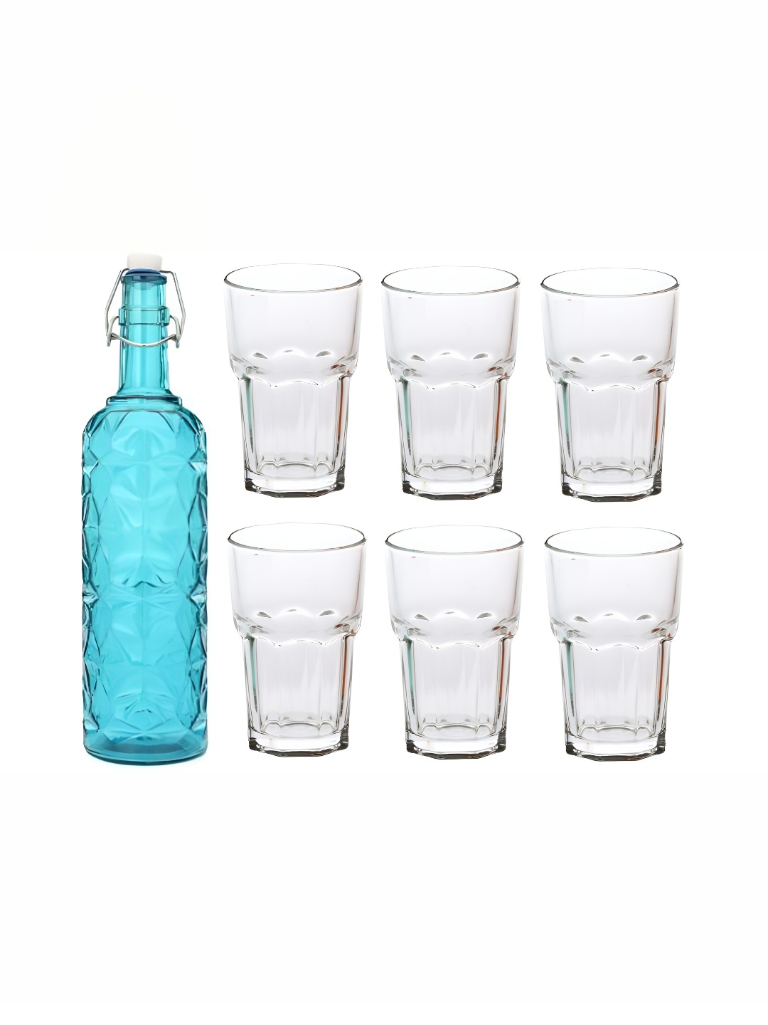 

1ST TIME Blue & Transparent Water Bottle With 6 Pieces Glass
