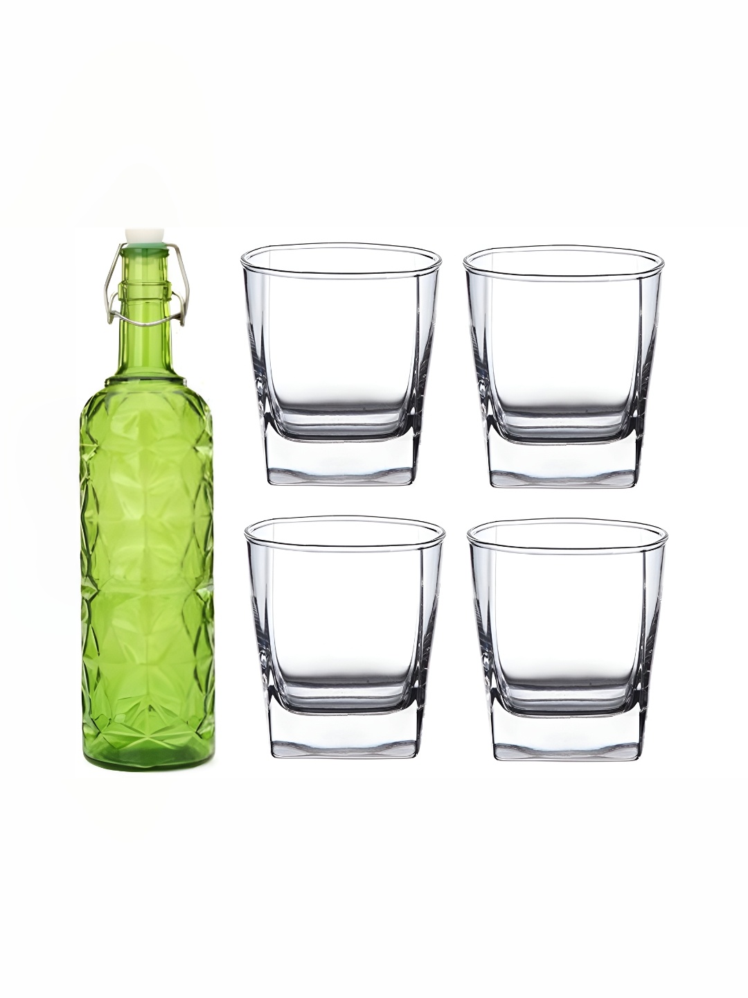 

1ST TIME Green & Transparent 5 Pcs Water Bottle & Glasses
