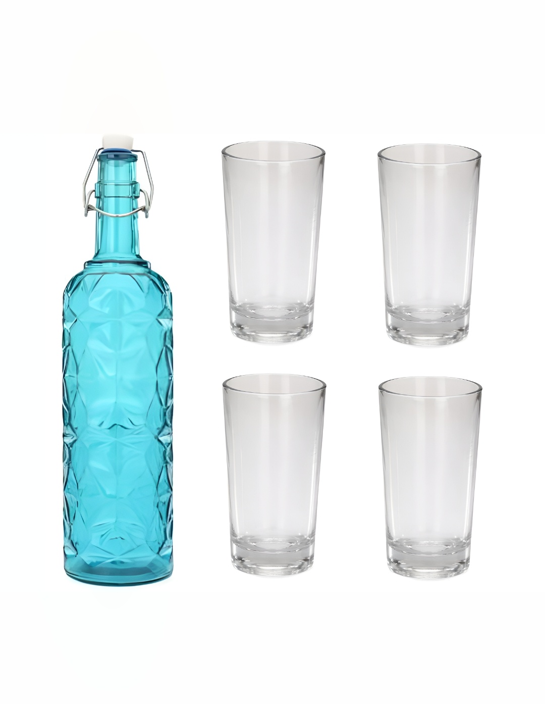 

1ST TIME Blue & Transparent 5 Pieces Textured Glasses & Bottle