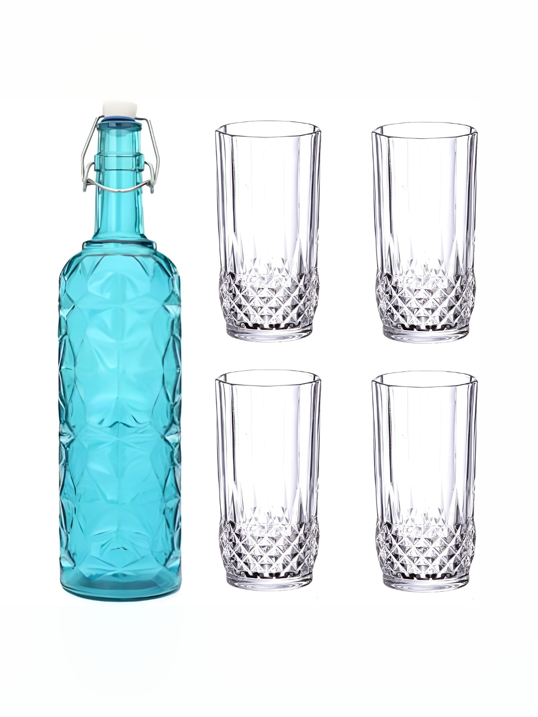 

1ST TIME Blue & Transparent Water Bottle With 4 Pieces Glass
