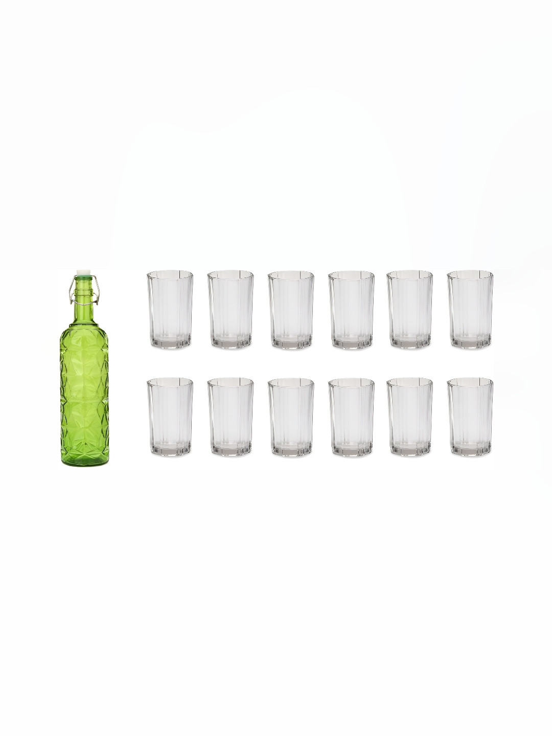 

1ST TIME Green & Transparent Water Bottle With 12 Pieces Glass