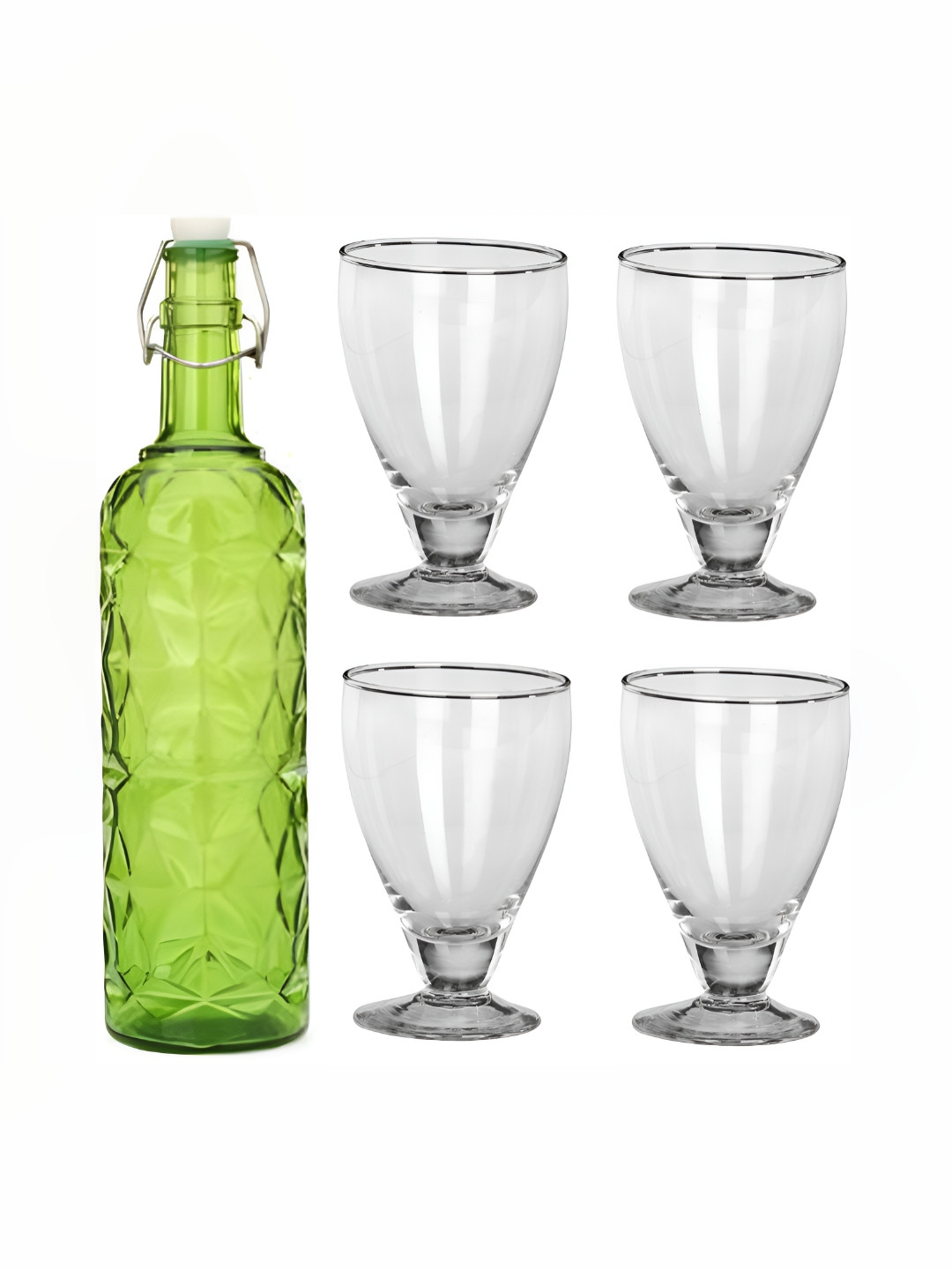 

1ST TIME Green & Transparent 5 Pieces Water Bottle With Glasses