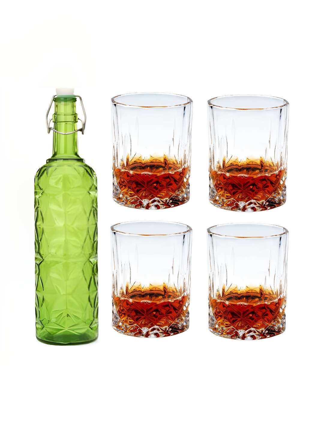 

1ST TIME Green & Transparent 5Pcs Textured Glass Bottle & Glasses Set