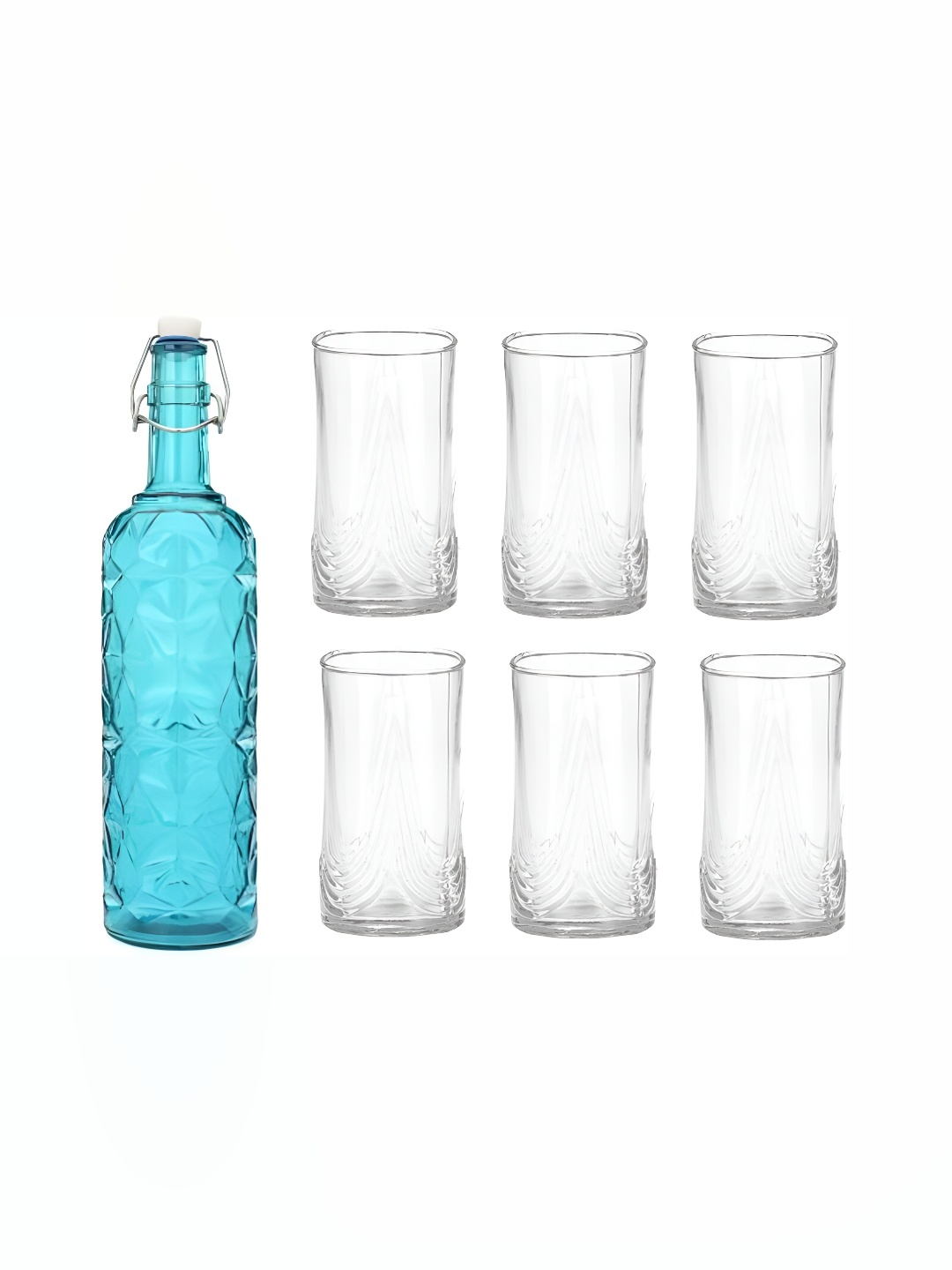 

1ST TIME Blue & Transparent 7 Piece Water Bottle With Glass